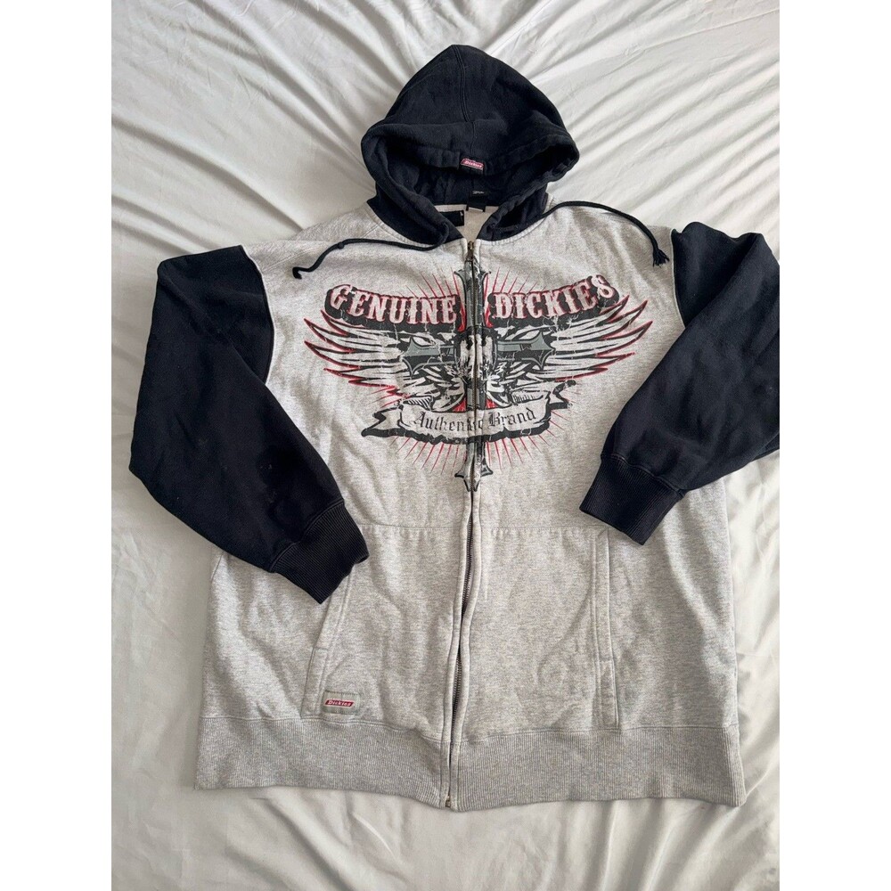 Genuine Dickies Y2K Men’s XL (46-48) Gray/Black Full Zip Hoodie Grunge Skater